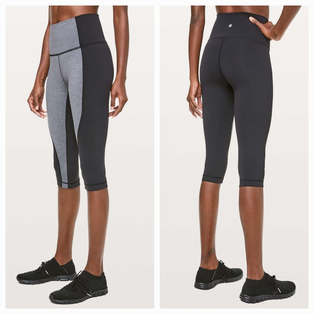 Lululemon Wunder Under Crop High-Rise *Curve 17" Heathered Grey/Black Size 10